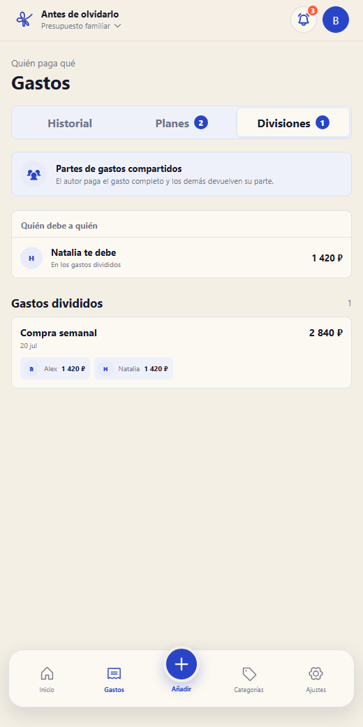 Resultado de la división con el importe adeudado